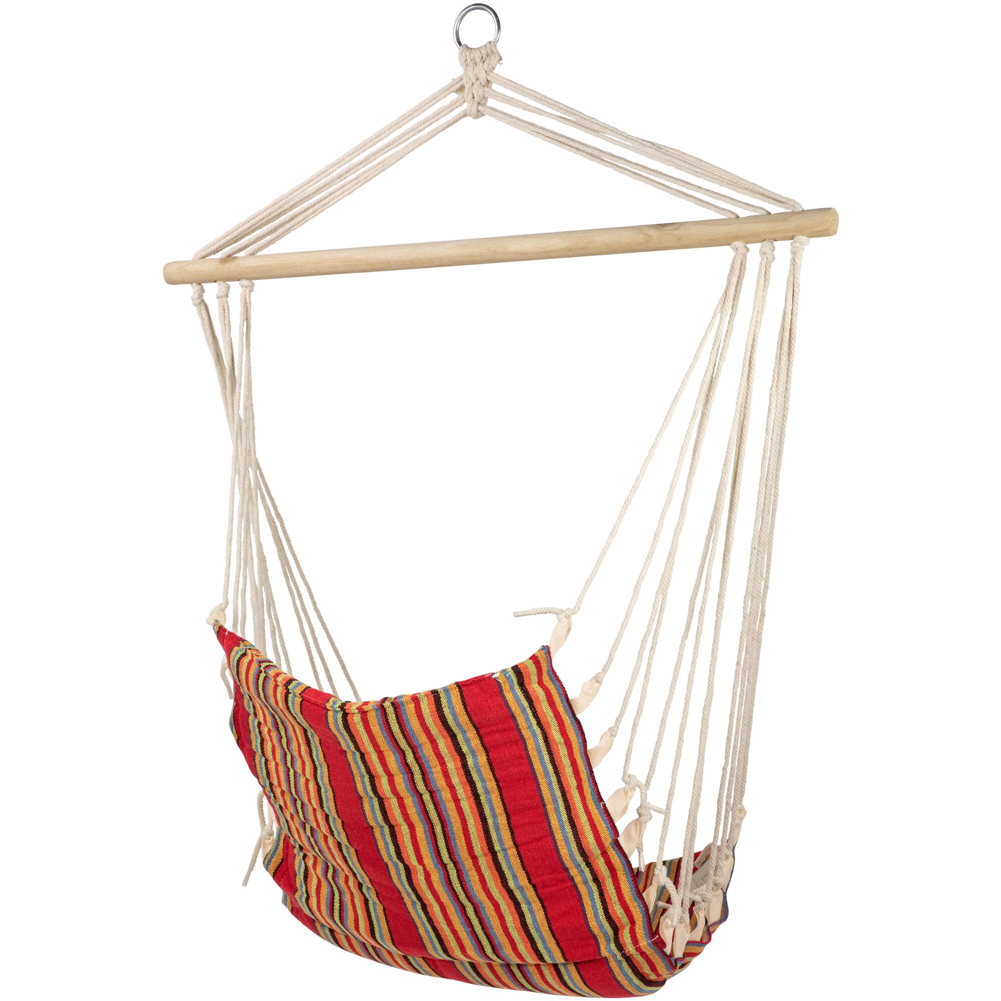 34" x 21" Red & Yellow Striped Hammock Chair with Padding & Wooden Bar